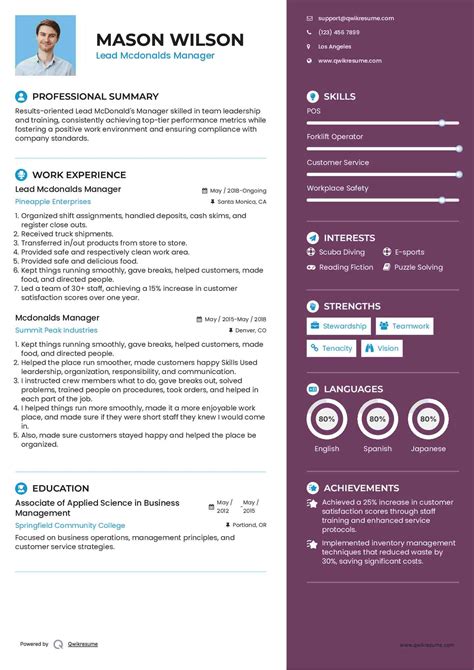 mcdonalds manager resume examples