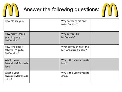 Mcdonalds Questionnaire