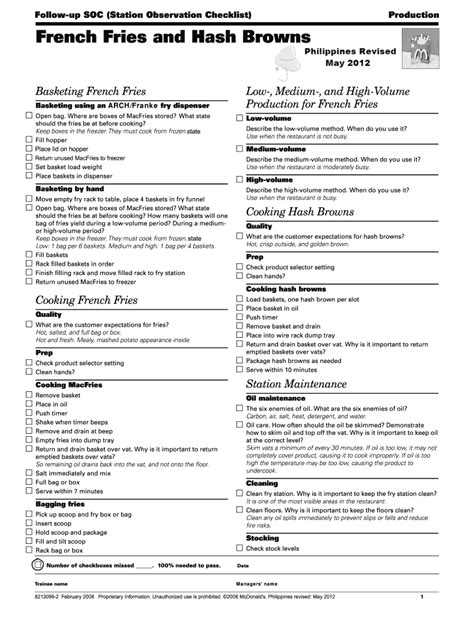 Read Online Mcdonalds Soc Checklist 