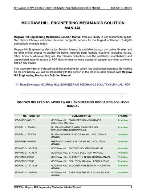 Mcgraw Hill Engineering Mechanics Solution Manual
