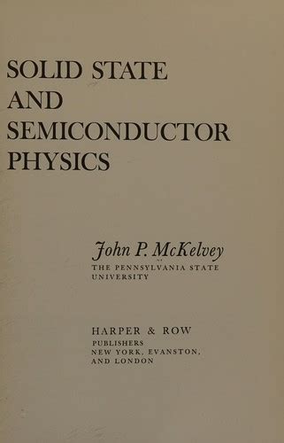 Read Mckelvey Semiconductor Physics 