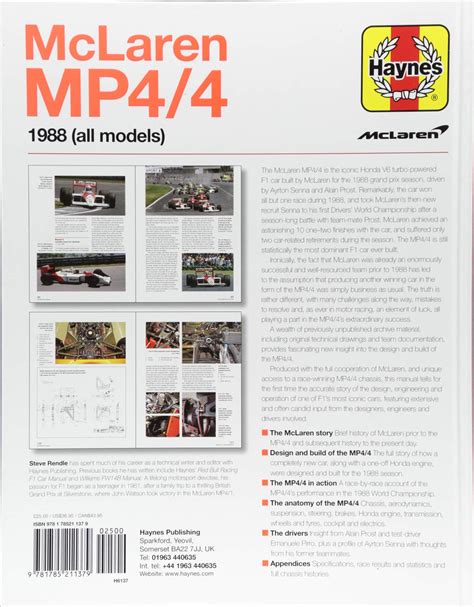 Full Download Mclaren Mp4 4 Owners Workshop Manual An Insight Into The Design Engineering And Operation Of The Most Successful F1 Car Ever Built Haynes Owners Workshop Manual 
