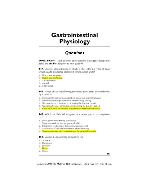 mcq for gastrointestinal system with answers