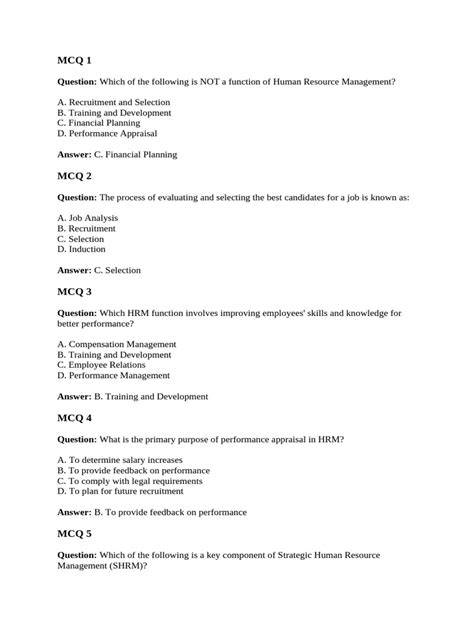 mcq for hrm from pearson