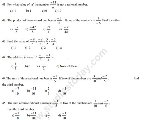Mcq For Rational Numbers