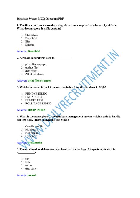 mcq of database with answers