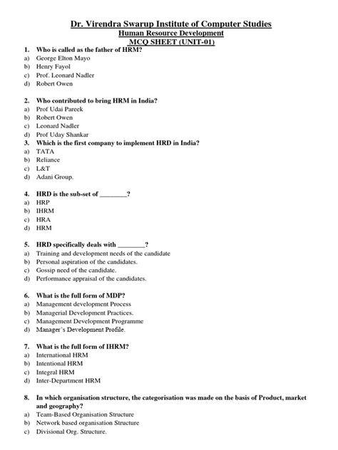 mcq of hrd