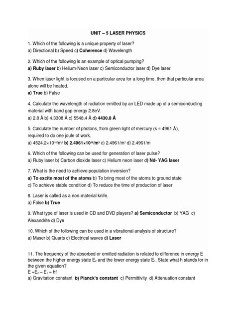 Mcq On Laser Physics Down