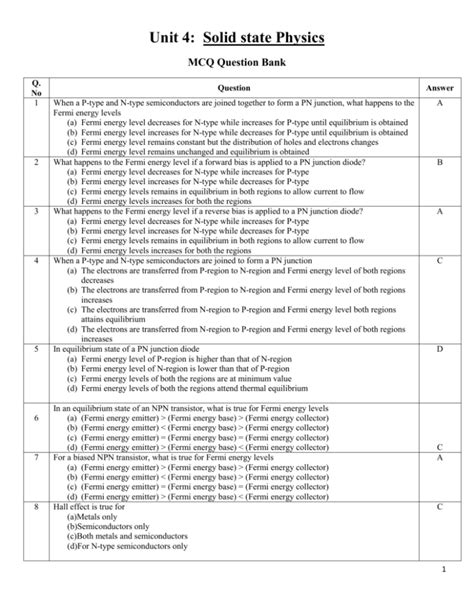 mcq on solid state physics with answer