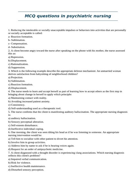Mcq Psychiatric Disorders