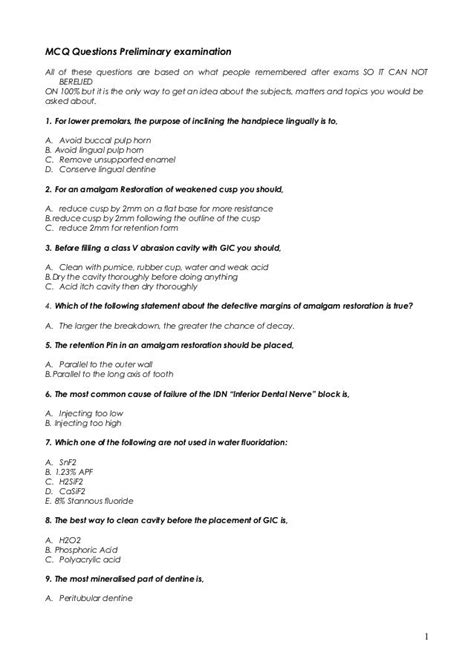 mcq questions preliminary examination