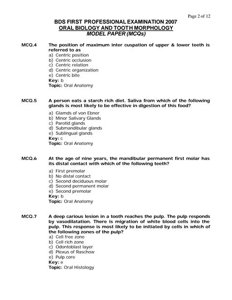mcq tooth morphology