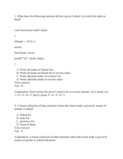 mcq with answer linked list