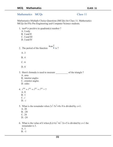 Full Download Mcq Of Maths Part 1 Chapter 