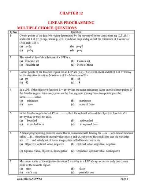 mcqs in linear programming mcq