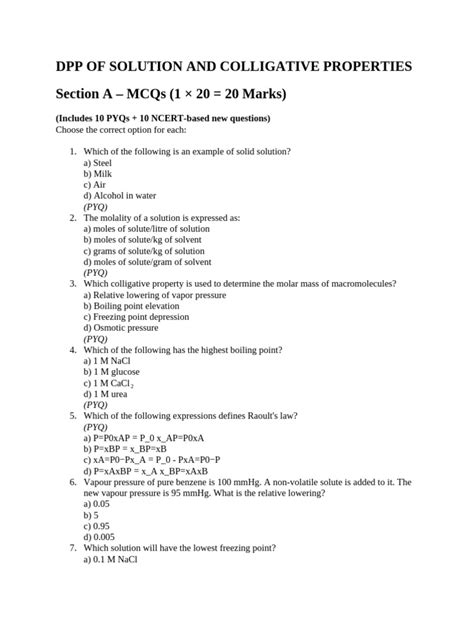 Mcqs Solution And Colligative Properties Mcq