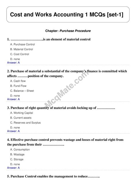 Full Download Mcqs Of Cost Accounting With Answers 