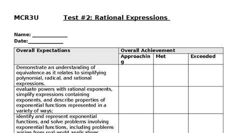 Mcr3u Practice Test 2 Rational And Transformations Name
