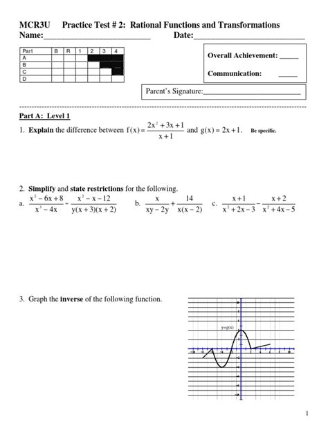 Read Online Mcr3U Practice Test 2 Rational And Transformations Name 