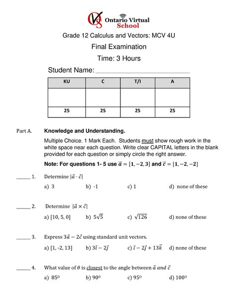 mcv 4u final exam grade 11