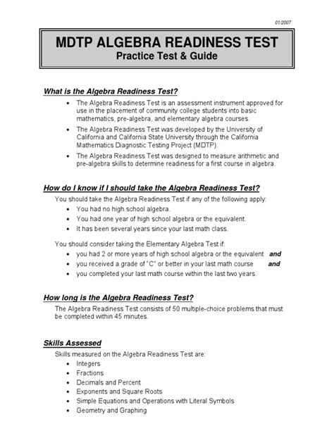 Download Mdtp Calculus Readiness Test Answers 