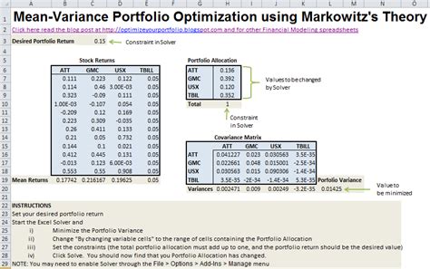 Mean Variance Portfolio Optimization With Excel