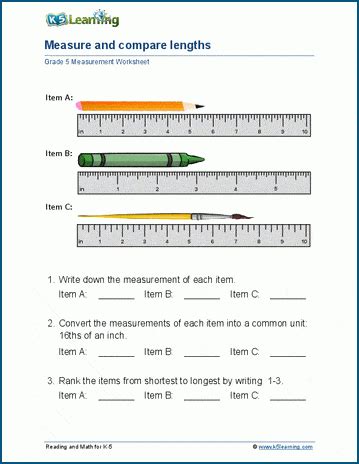 Measure And Compare Lengths Worksheets K5 Learning Measurement Worksheets Grade 5 - Measurement Worksheets Grade 5