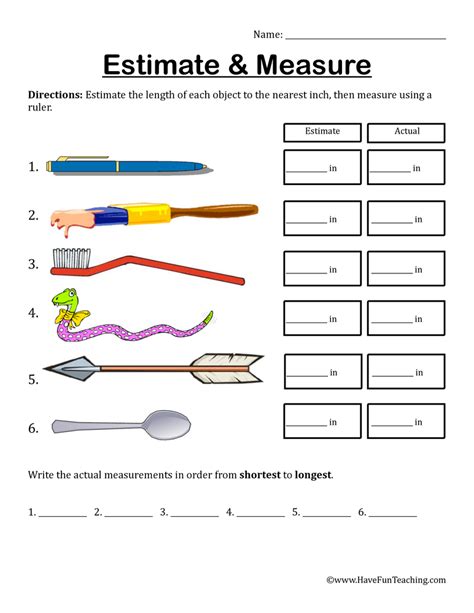 Measure Objects Worksheet   Estimate And Measure The Length Of Objects Worksheet - Measure Objects Worksheet