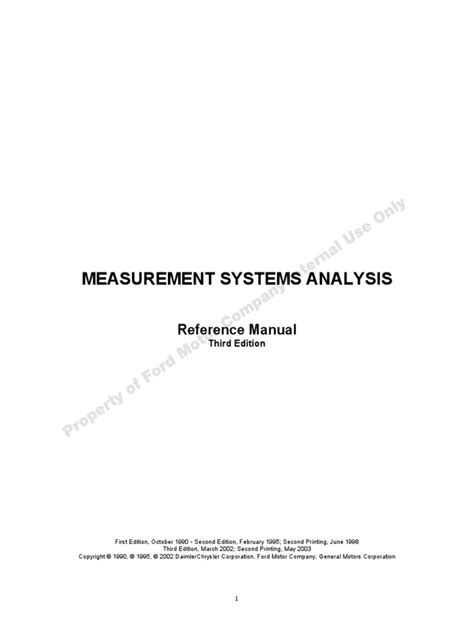 Measurement Systems Analysis Reference Manual 3rd Edition