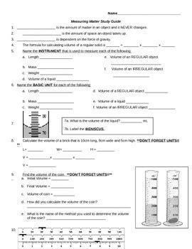 Measuring Matter Study Guide Answers