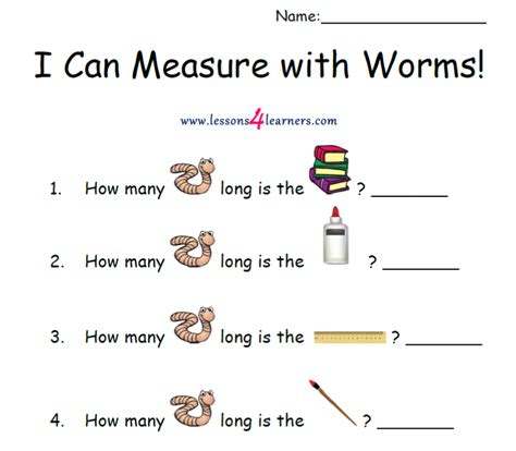 Measuring With Worms Lessons4learners Com Measuring Worms Worksheet - Measuring Worms Worksheet