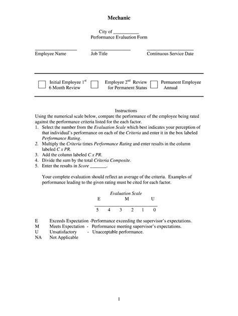 Mechanic Performance Evaluation Form Mtas