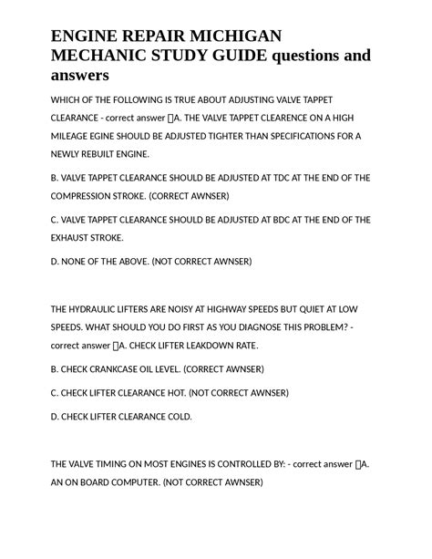Mechanic Study Guide Engine Repair Diesel