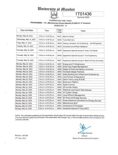 mechanical engineering exam time table unishivaji