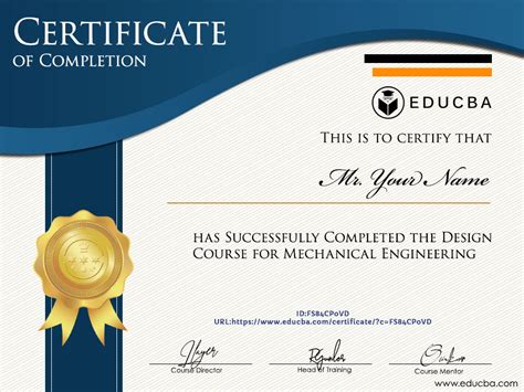 Mechanical Engineering Industrial Training Certificate Sample