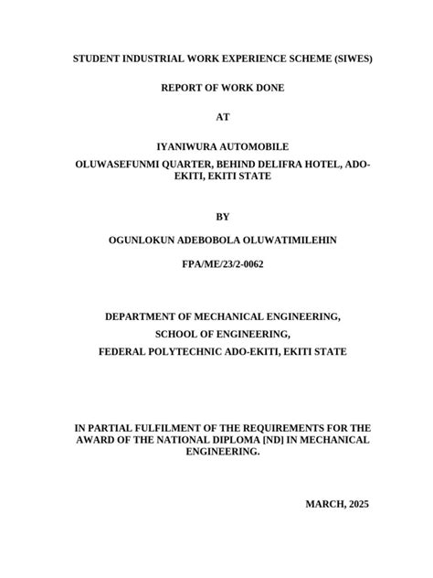 Mechanical Engineering Training Report