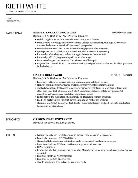 mechanical maintenance engineer Resume Examples - Online …