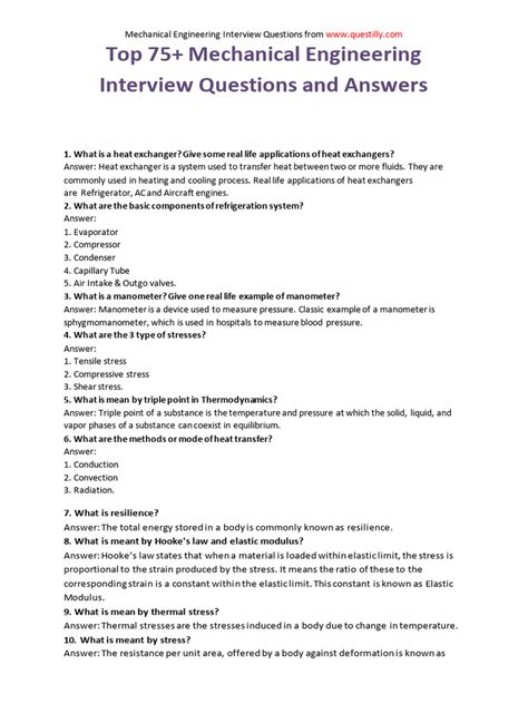 Mechanical Quality Engineering Interview Questions And Answers