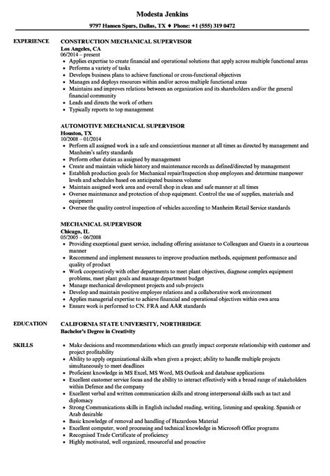 Mechanical Supervisor Resume