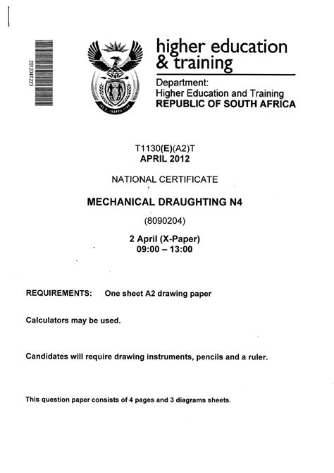 Download Mechanical Draughting N4 Question Paper 