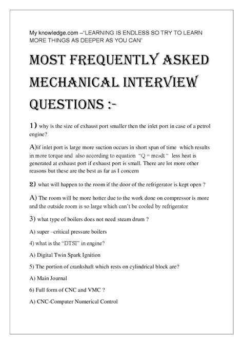 Download Mechanical Engineering Automobile Technical Interview Questions 