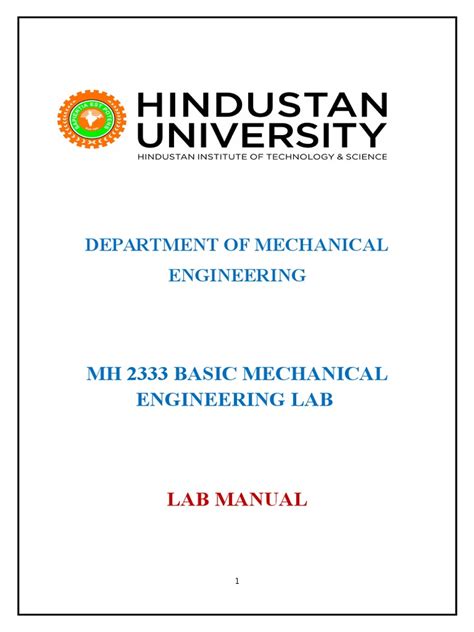 Read Mechanical Engineering Laboratory Manual 