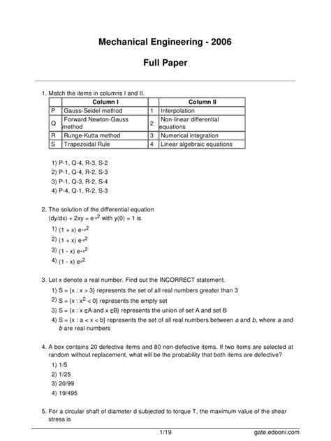 Download Mechanical Engineering Past Paper 