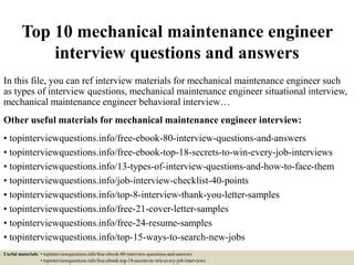 Download Mechanical Maintenance Engineering Interview Questions And Answers 