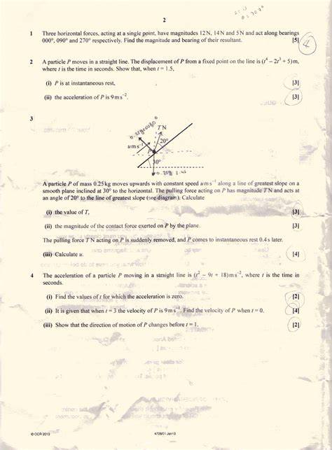 mechanics 2013 june ocr maths mark sc