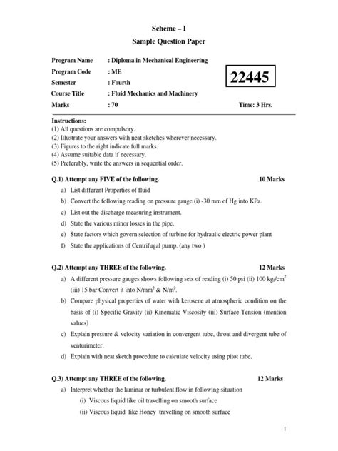 Mechanics Sample Question Paper Second Semester Poly