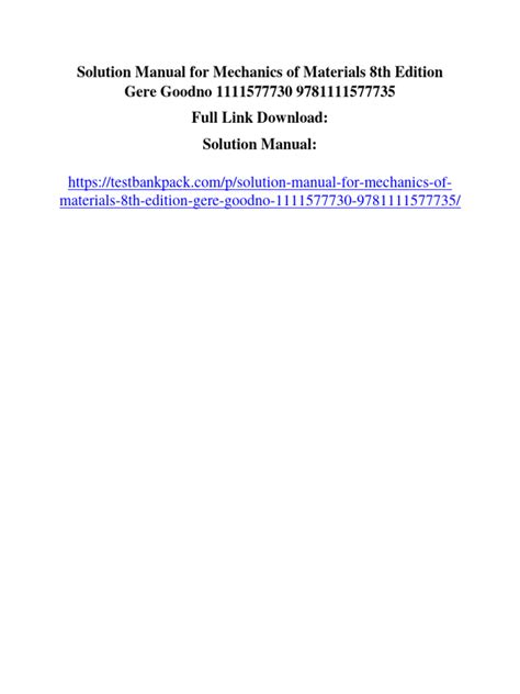Full Download Mechanics Of Materials 8Th Edition Solution Manual Free Download 