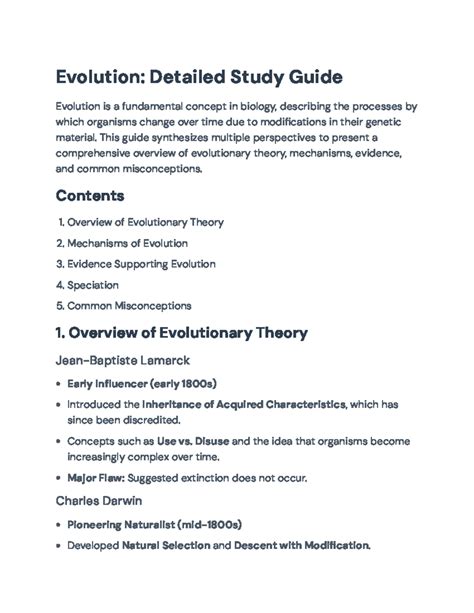 Mechanisms Of Evolution Study Guide Answer