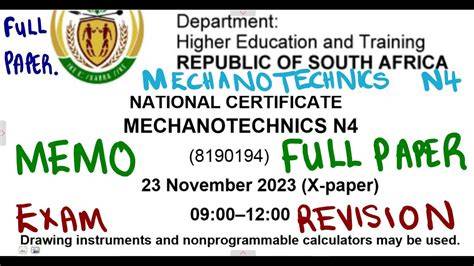 mechano technology n4 exam papers