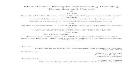 Download Mechatronics Examples For Teaching Modeling Dynamics And 